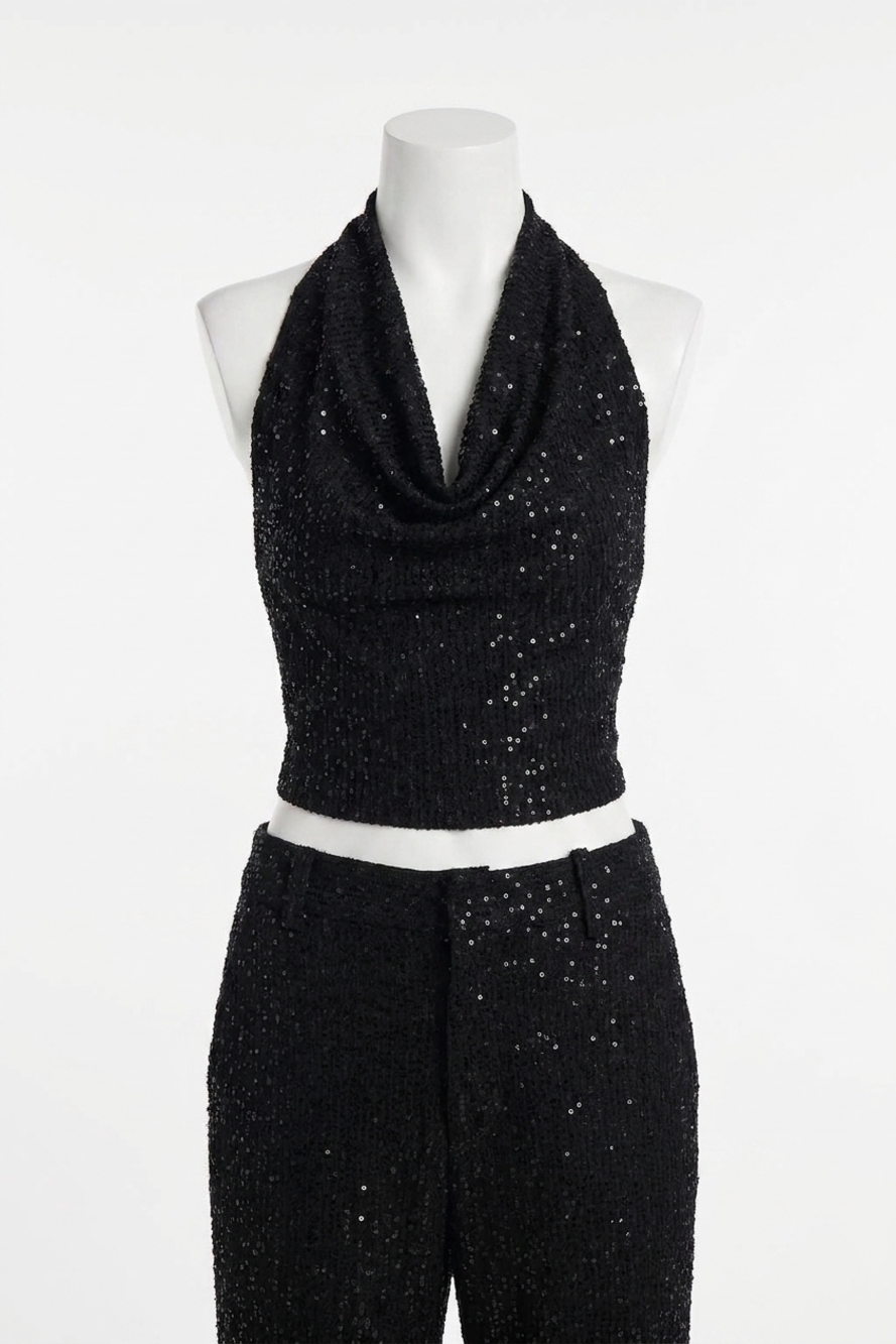 NEW IRO masanne sequin halter top in black
